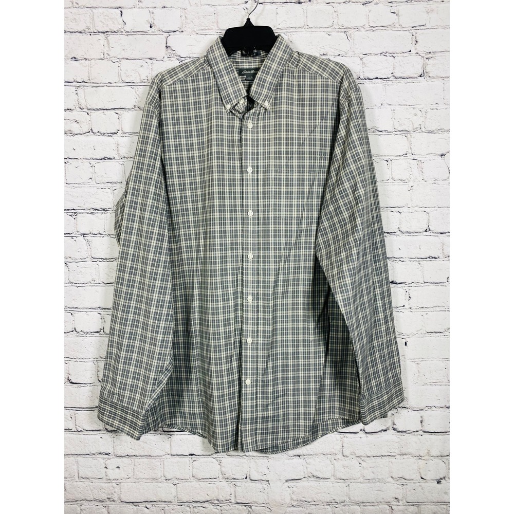Eddie Bauer Shirt Mens Relaxed Fit Plaid Grey TL Excellent Long Sleeve Button Up